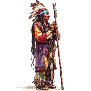 Bönepersonal Clipart: Akvarell inhemsk indiansk urbefolkning - Digital nedladdning