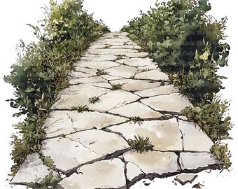 Stone Road Vintage Path Clipart: Watercolor Style - Junk Journal Supplies, Printable Digital Download, Scrapbook Paper Craft