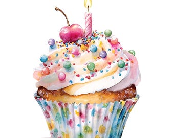 Clipart de cupcakes de aniversário em aquarela (15 imagens JPG para scrapbooking)