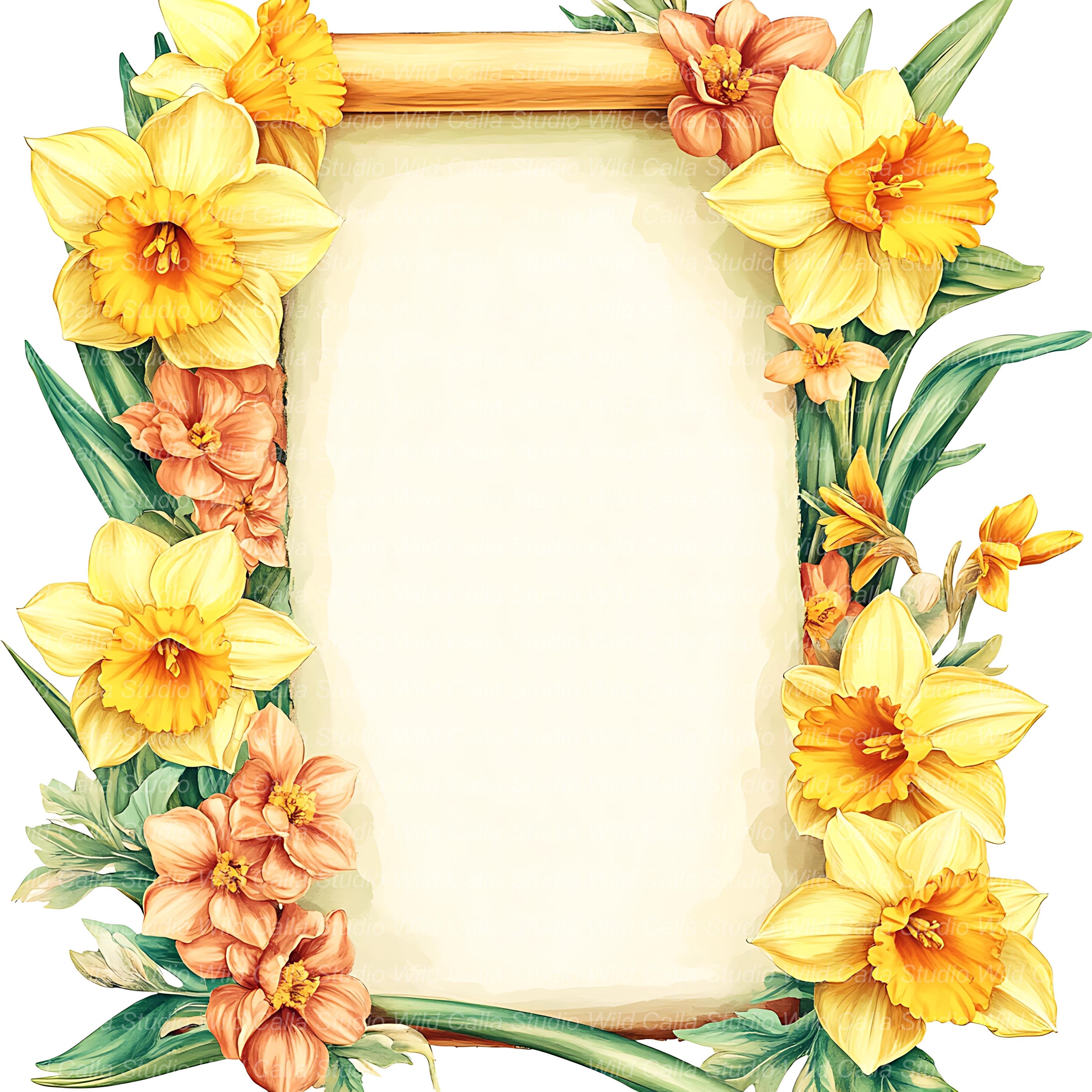 Vintage Daffodil Floral Scroll Letter Clipart - Spring Flowers for ...