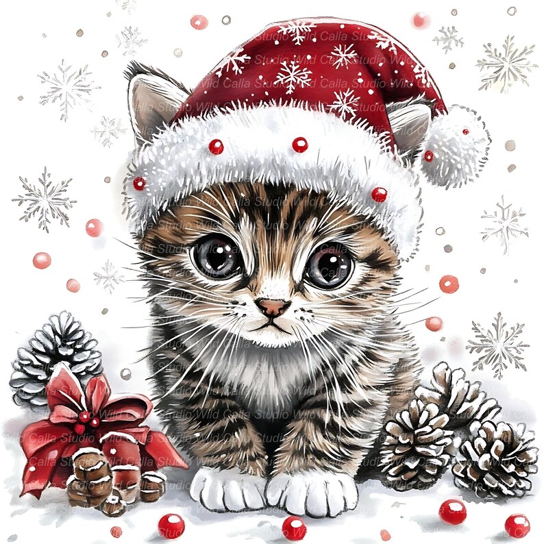 Festive Cat Christmas Clipart: Watercolor Holiday Illustrations - Etsy