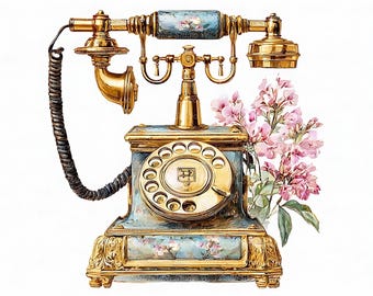 Retro Telephone Clipart, Watercolor Style (13 JPG Images)