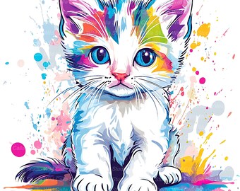 Cat Clipart Set: Quirky Turkish Van Kitten, Whimsical Graffiti Art (14 Pieces)