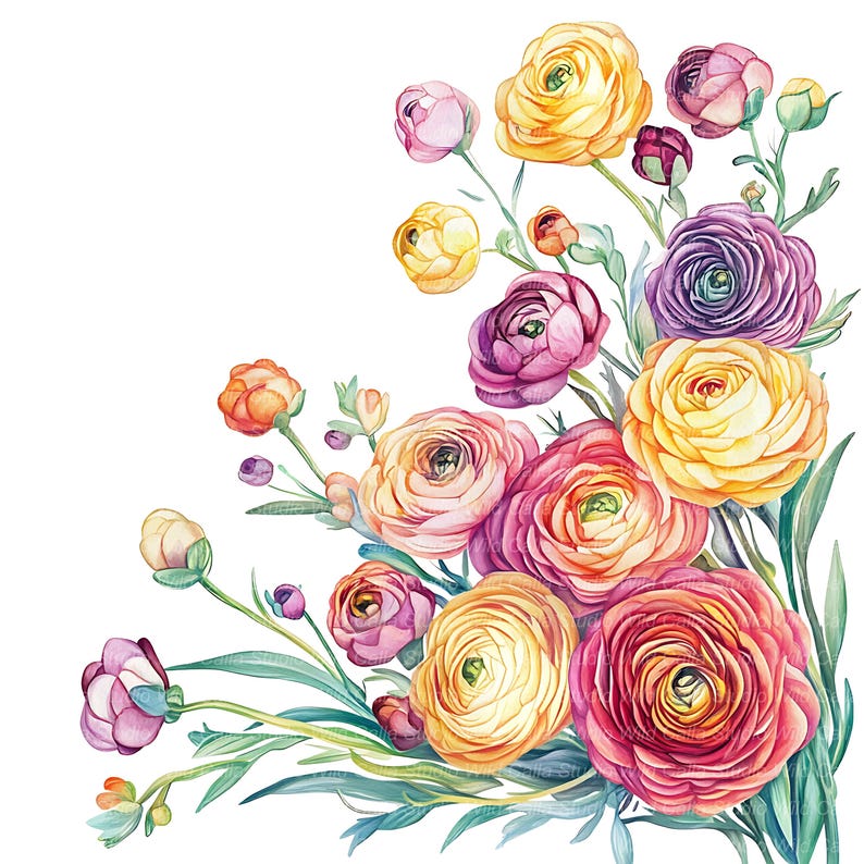Ranunculus Floral Clipart: Spring Flower Borders (16 Digital Jpgs) - Etsy