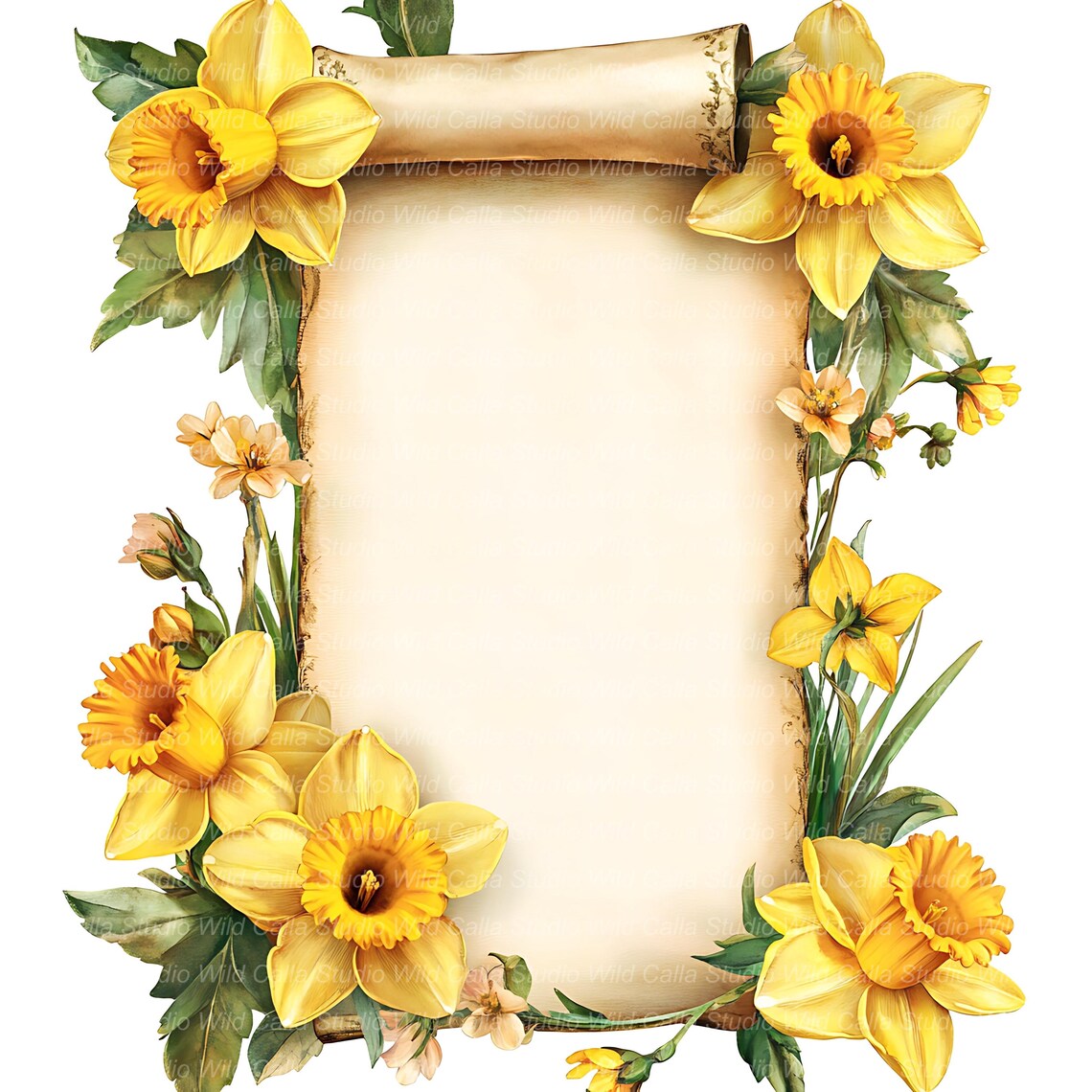 Vintage Daffodil Floral Scroll Letter Clipart - Spring Flowers for ...