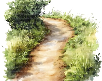 Clipart de trilhas de terra no campo: Impressões em aquarela de trilhas (13 arquivos JPG)