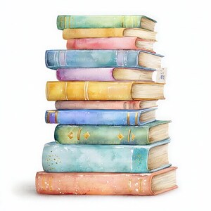 14 Watercolor Book Stack Cliparts: Pastel Junk Journal Art image 3