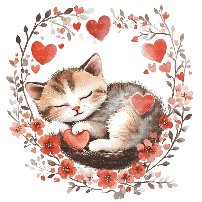 15 cliparts floraux pour chatons : aquarelle de la Saint-Valentin pour bricoler image 1