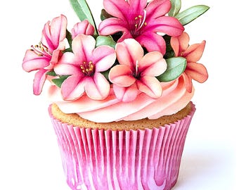 Azalea Floral Birthday Cupcake Clipart, Watercolor Cake Art (13 JPGs)