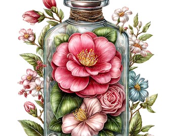 16 Camellia Flower Cliparts: Watercolor Spring Blooms for Crafts