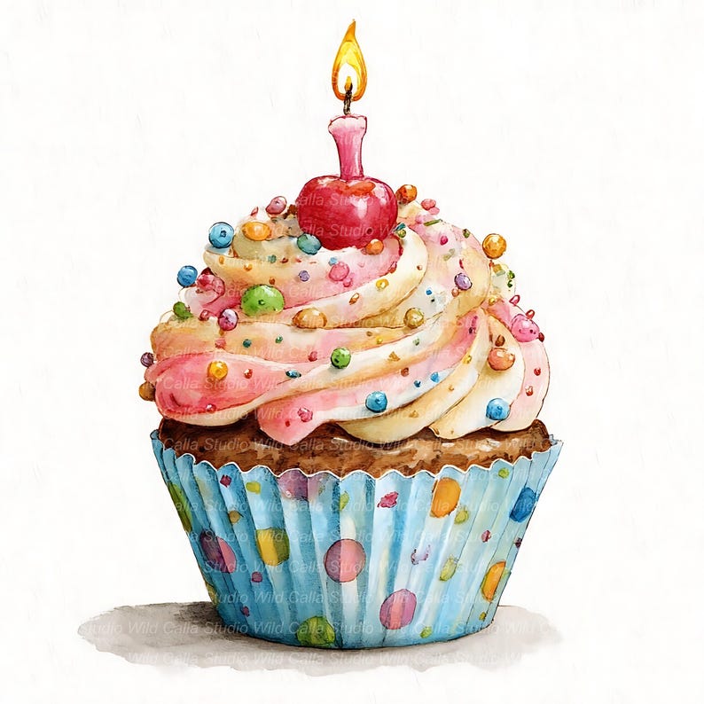 Birthday Cupcake Watercolor Clipart (15 Jpgs for Scrapbooking) - Etsy