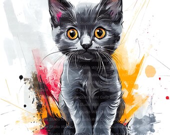 12 Quirky Chartreux Cat Cliparts: Whimsical Cartoon Kitten Art