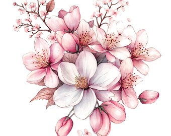12-Piece Floral Clipart Set - Cherry Blossoms and Magnolias Watercolor