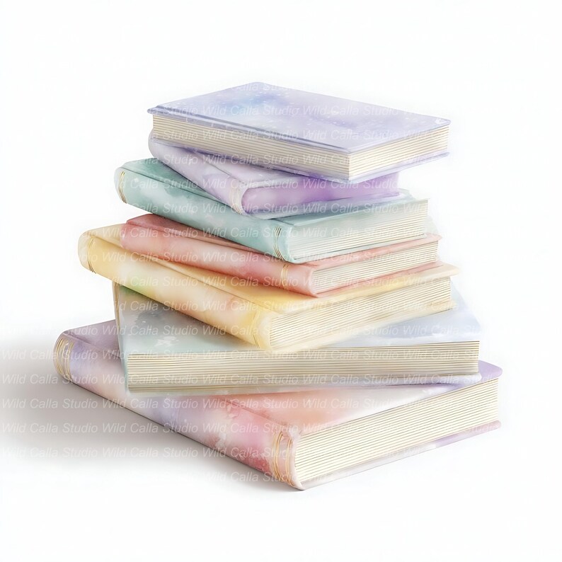 14 Watercolor Book Stack Cliparts: Pastel Junk Journal Art image 5