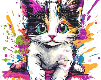 16 Quirky LaPerm Cat Cliparts: Whimsical Cartoon Kitten Graffiti Art