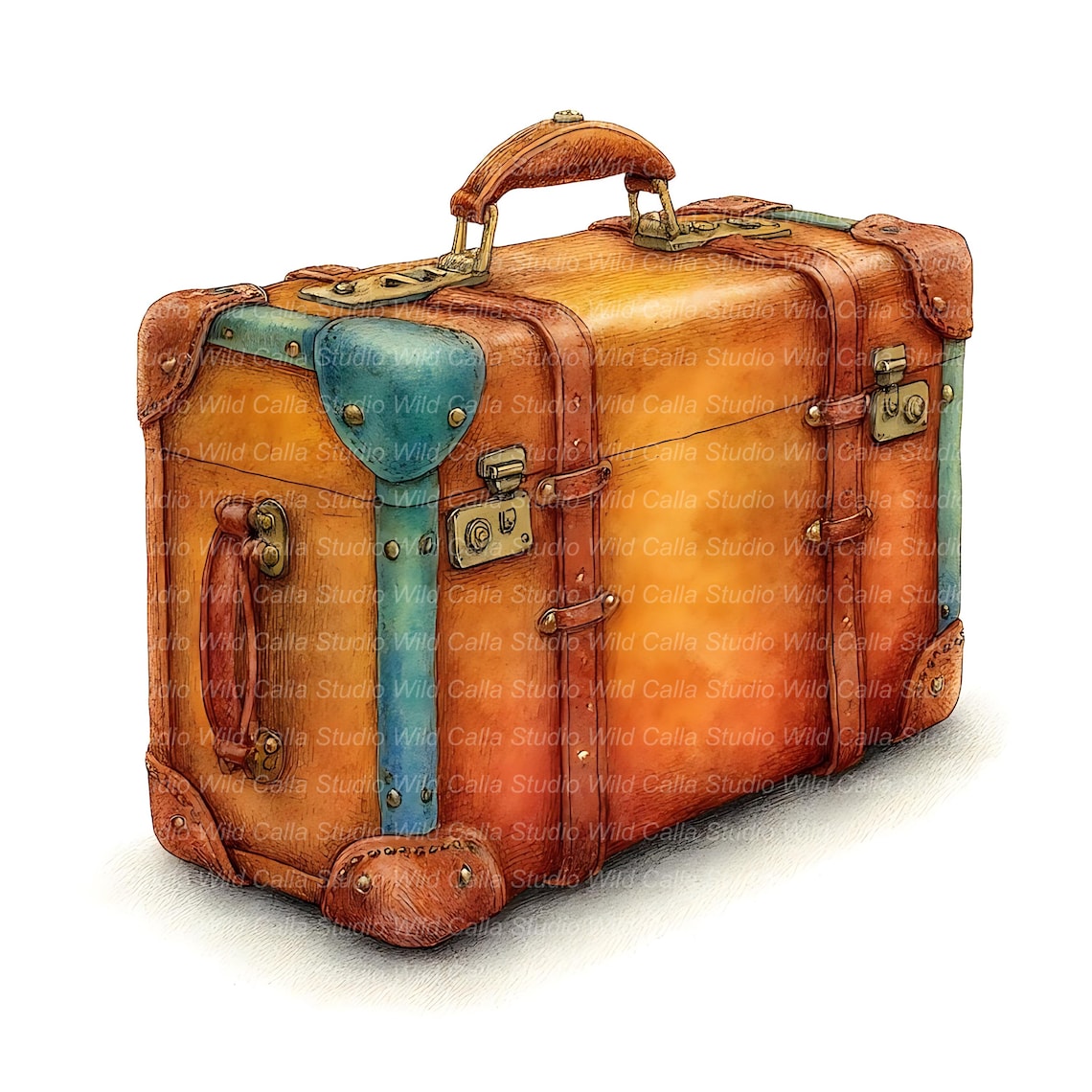 Vintage Suitcase Clipart, Rustic Watercolor (14 JPG Digital Download ...