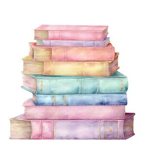 14 Watercolor Book Stack Cliparts: Pastel Junk Journal Art image 2