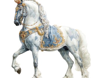 Conjunto de Clipart de Cavalos: 15 Imagens em Aquarela - Download Digital