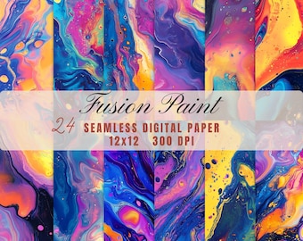 Digital Paper Pack: Colorful Abstract Paint Pour - Printable Scrapbook