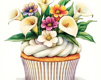 Calla Lily Floral Clipart, Birthday Cupcake and Cake (12 JPG Images)