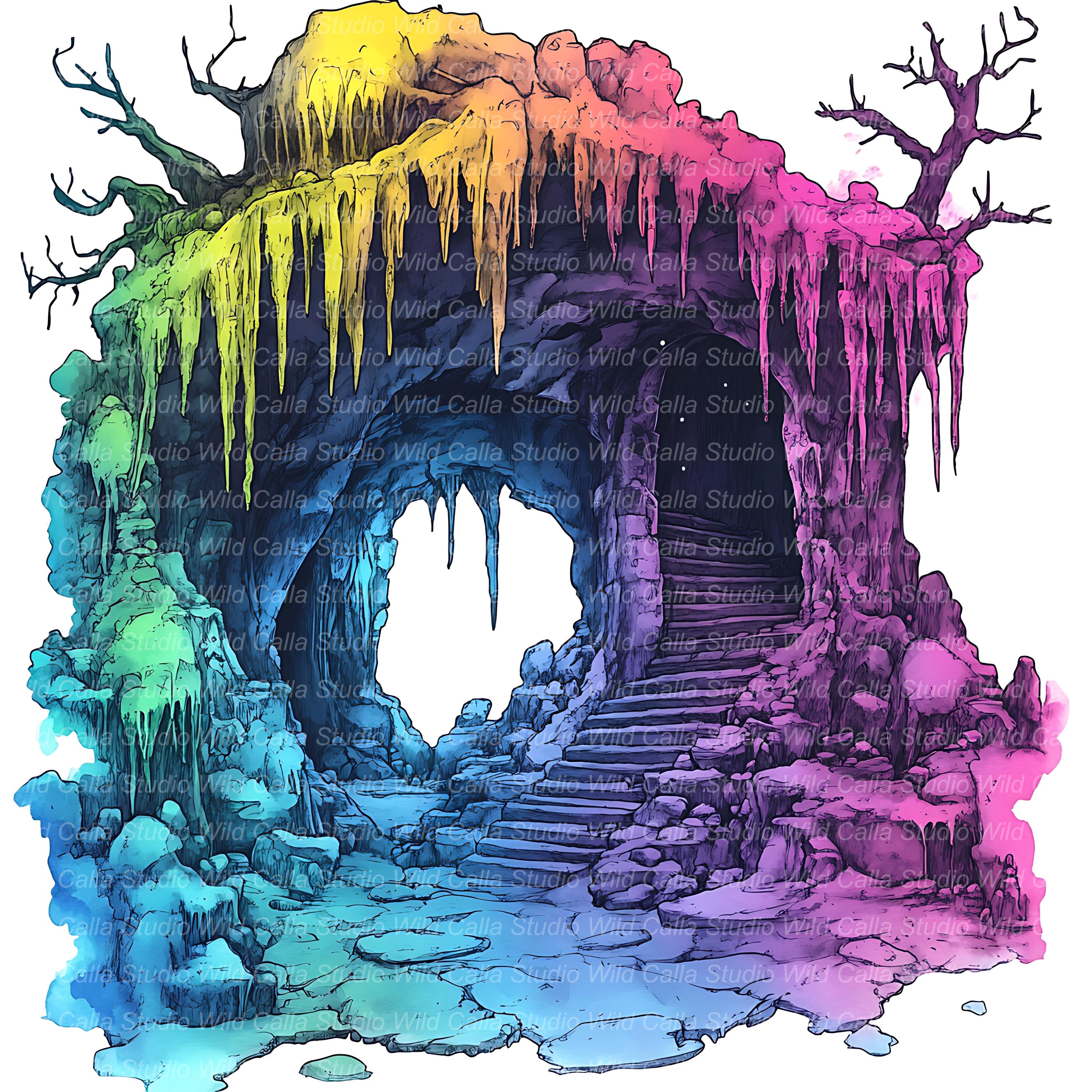 Haunted Halloween Clipart: Magical Fantasy Graffiti Cave Scene (15 JPG ...