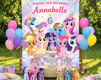 Custom My Little Pony Birthday Backdrop Personalized Girls Pony Party Banner Magical Tapestry Photography Background Kids Room Decor