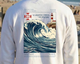 Sudadera Nazaré Wave Surf, suéter gráfico de olas grandes portuguesas, serie Iconic Surf Spot, camisetas unisex para surfistas