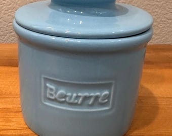 Vintage L.E. Smith Butter Bell, Robin's Egg Blue French Butter Crock, Mid Century Pastel Turquoise Kitchenware
