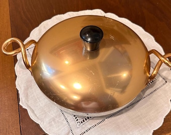 Hallite Casserole Dish Copper Anodized Lid Mid Century Modern 7 Inch Aluminum Saucepan 1950s
