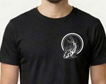 Minimalist Japanese Koi Line Art T-Shirt | Small Chest Design, Modern Japanese Aesthetic Tee