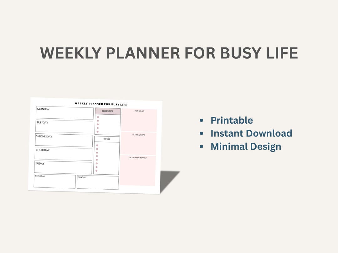 Weekly Planner Printable | Minimal Weekly Planner Template | Digital ...