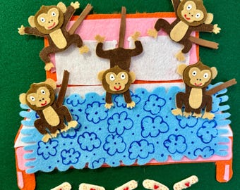 Five Little Monkeys Jumping on the Bed Felt Story Set, Story Time, Play Time, Classroom