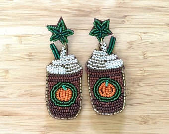 Pumpkin Latte - Earrings - Autumn Earrings - Women's Earrings - Beaded Earrings - Halloween Earrings - Women's Gift - Dangle Earrings - Gift