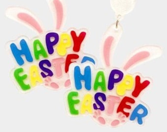 Happy Easter Earrings - Bunny Earrings - Resin Earrings - Women's Earrings - Colorful Earrings - Spring Earrings - Dangle Earrings - Gift