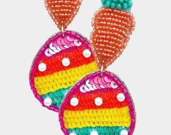 Easter Carrot Earrings - Easter Egg Earrings - Easter Earrings - Women's Earrings - Beaded Earrings - Sequin Earrings - Spring Earrings