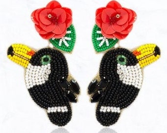 Parrot Earrings - Toucan Earrings - Women's Earrings - Beaded Earrings- Dangle Earrings - Beach Earrings - Tropical Earrings - Women's Gift