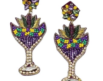 Mardi Gras Earrings - Cocktail Earrings - Carnival Earrings - Women's Earrings - Beaded Earrings - New Orleans Gift - Mardi Gras Jewelry