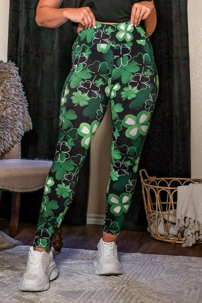 Shamrock Leggings St Patrick's Day Women's Leggings Leggings Pockets Yoga Leggings Irish Leggings Green Leggings St Pat's image 2