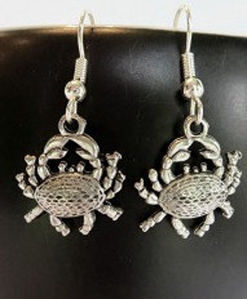 Silver Crab Earrings Crab Dangle Earrings Wire Earrings Etsy