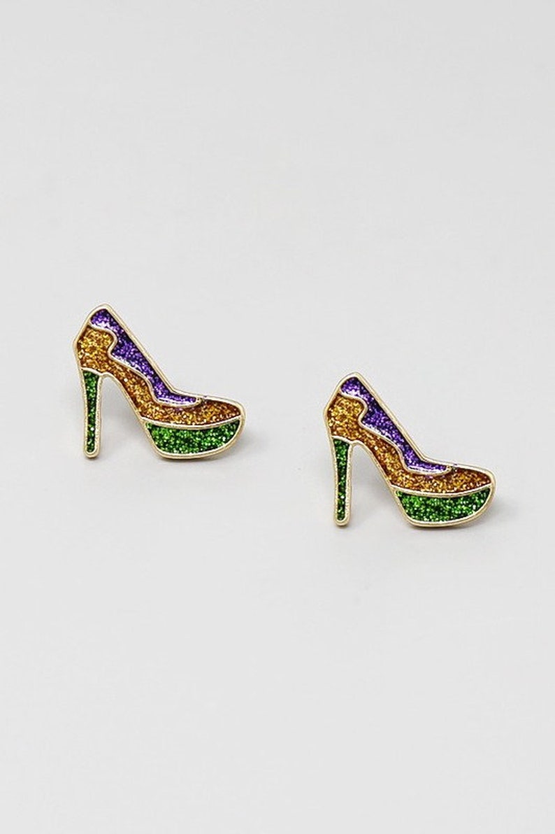 Glitter Earrings Mardi Gras Earrings Shoe Earrings High Heel Earrings Post Earrings Sparkle Earrings Stud Earrings Mardi Gras image 1