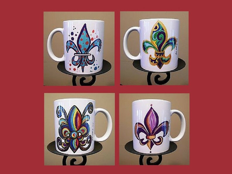 Coffee Mugs Fleur De Lis Coffee Mugs Colorful Fleur De Lis Etsy