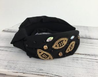 Black Football - Headband - Black Gold Headband - Women's Headband - Football Headband - Hair Accessory - Hair Flair - New Orleans - Gift