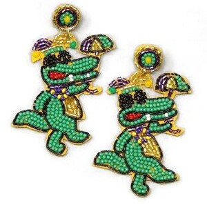 Mardi Gras Earrings - Mardi Gras Gators - Alligator Earrings - Second Line Earrings - Beaded Earrings - Women's Earrings - Dancing Gator