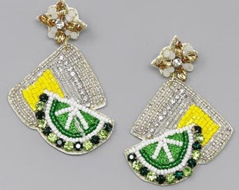 Tequila Earrings - Tequila Shot Earrings - Beaded Earrings - Women's Earrings - Dangle Earrings - Cinco de Mayo - Lime Earrings - Gift Her