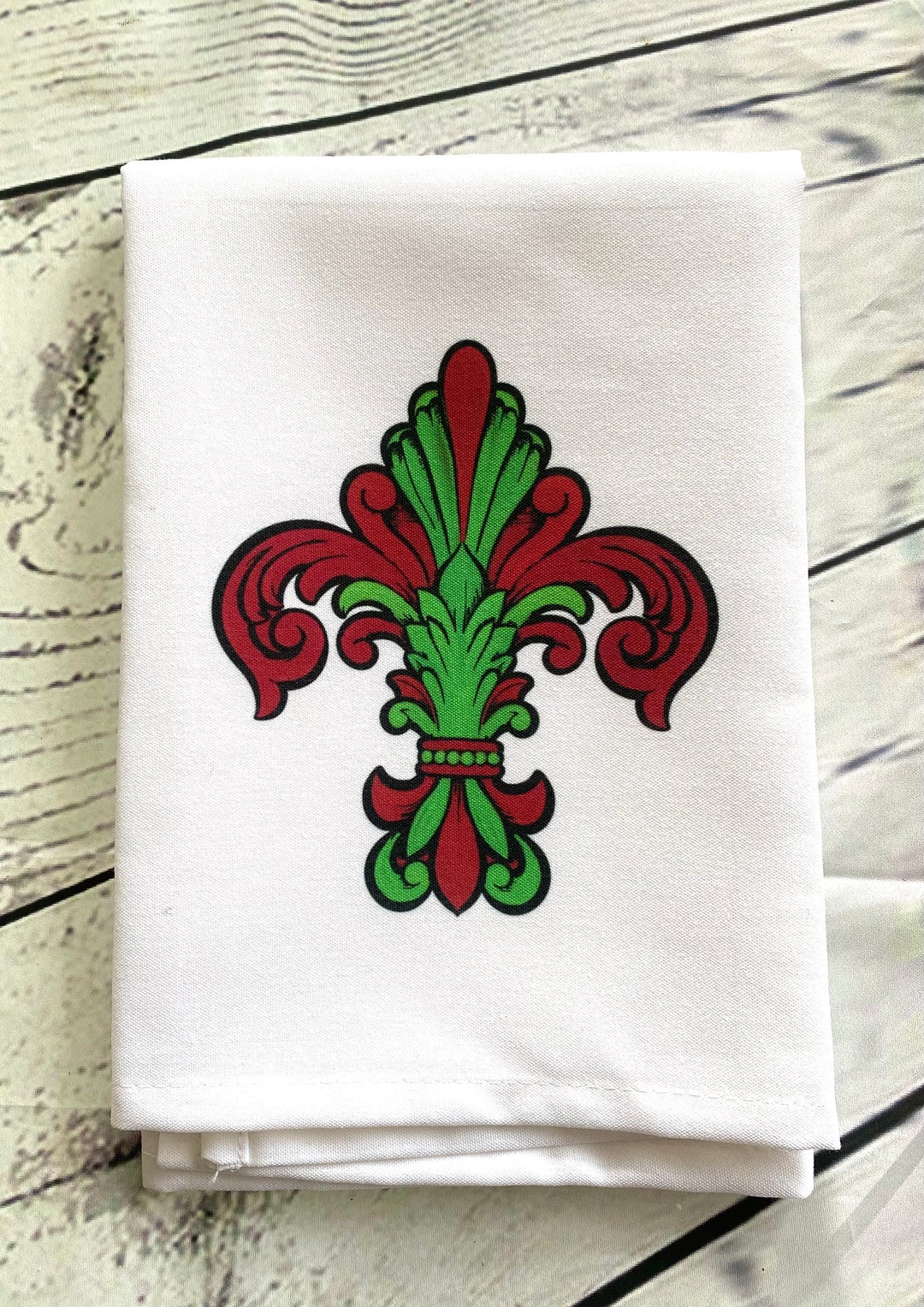 Christmas Towel Fleur De Lis Towel Red Green Towel Hand Etsy