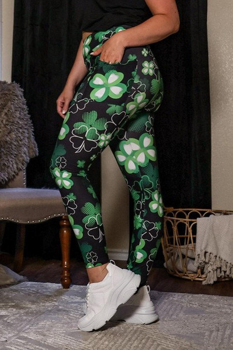 Shamrock Leggings St Patrick's Day Women's Leggings Leggings Pockets Yoga Leggings Irish Leggings Green Leggings St Pat's image 5