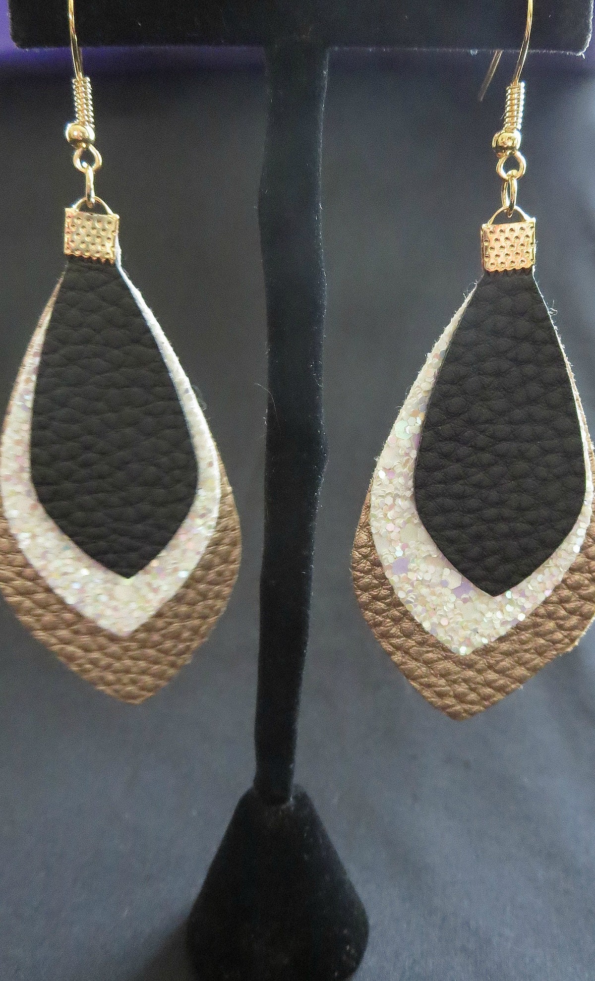 New Orleans Earrings Black and Gold Earrings Feather Etsy