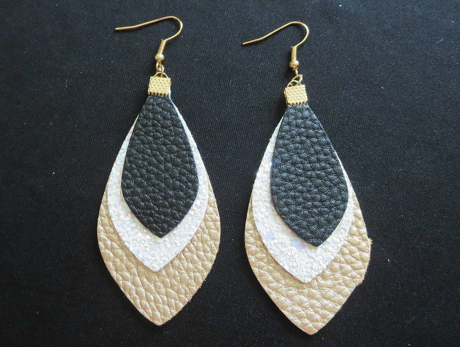 New Orleans Earrings Black and Gold Earrings Feather Etsy