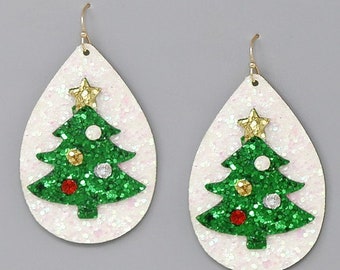 Christmas Tree Earrings - Christmas Earrings - Glitter Earrings - Women's Earrings - Christmas Gift - Women's Gift - Gift for Her - Gift Her