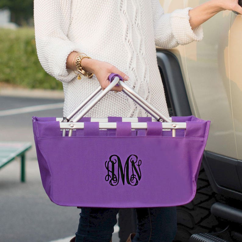 Personalized Market Tote Tailgating Tote Organizing Tote Bag Purple Market Tote Large Monogram Tote Marketing Tote Monogram Tote